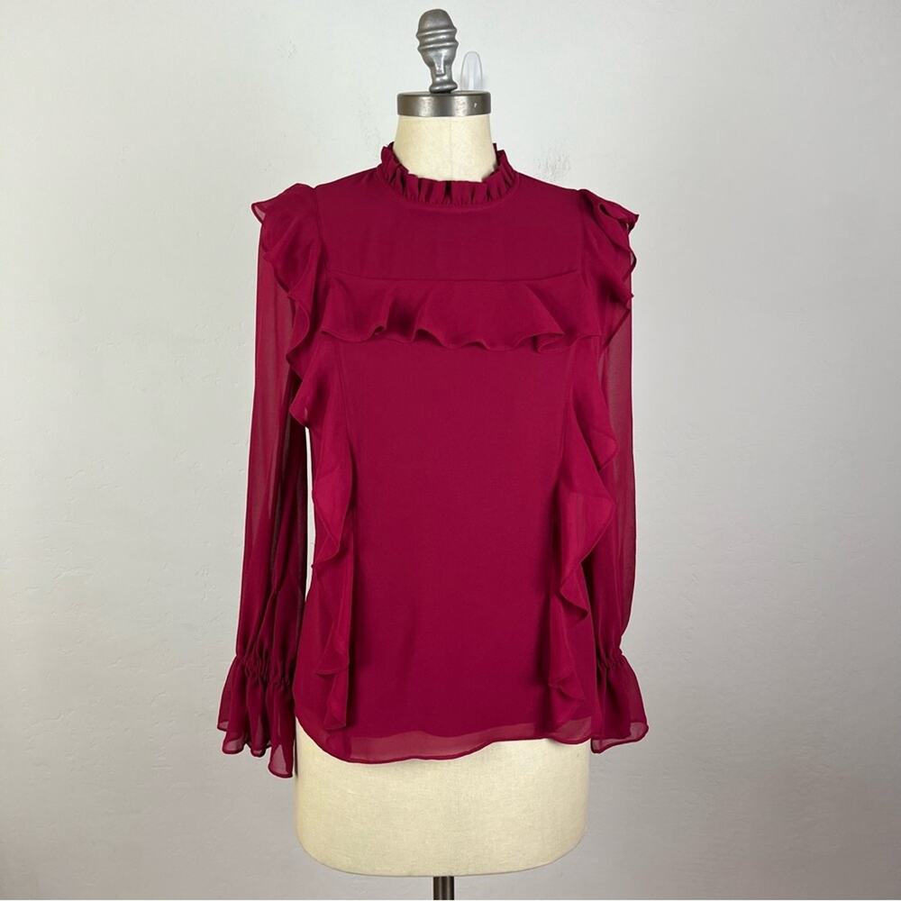 Rachel Parcell Maroon Ruffle Blouse NWT XS